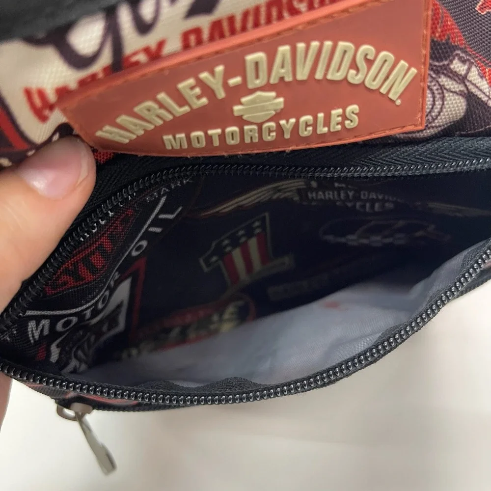 Harley Davidson Logo Print Crossbody Bag Black Red Moto Biker Shoulder Bag